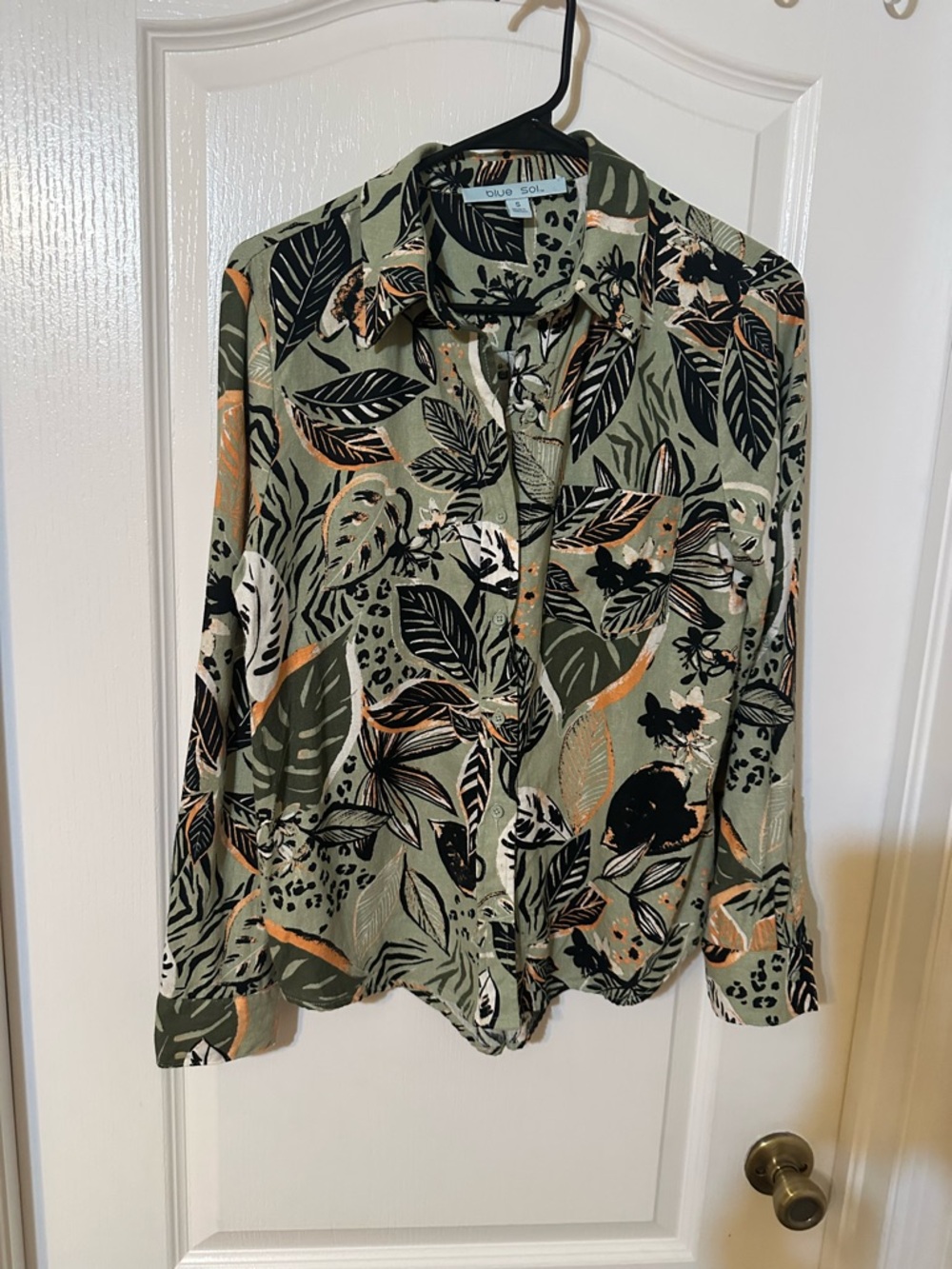 Olive Green Tropical Print Button-Down Shirt by Blue Soul